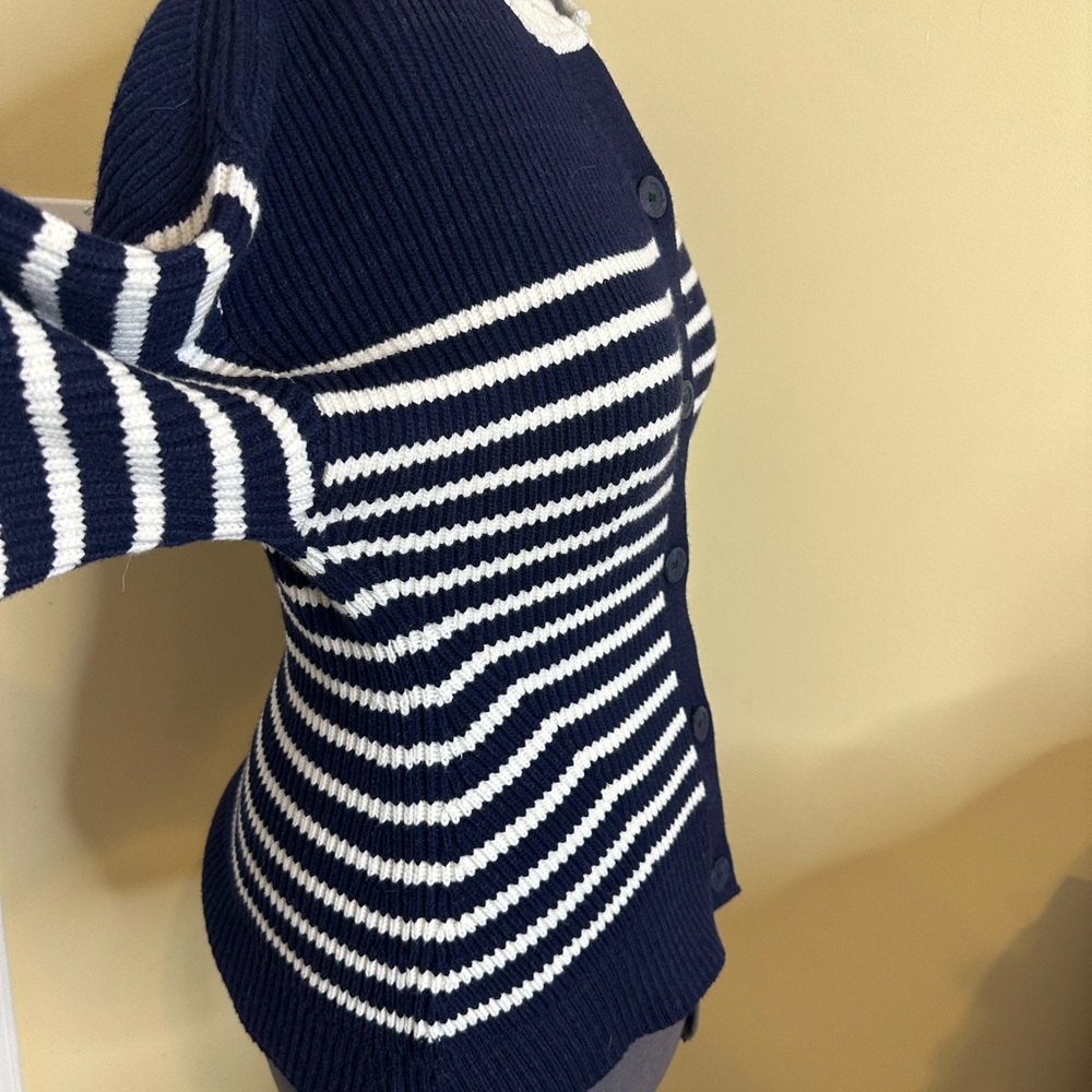 NWT Anthropologie Maeve blouson sleeve button up cardigan navy and white - Picture 11 of 17